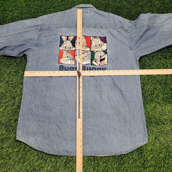 Vintage 1995 Bugs-Bunny Denim Shirt L/XL 23x30 Looney-Tunes - Picture 4 of 16